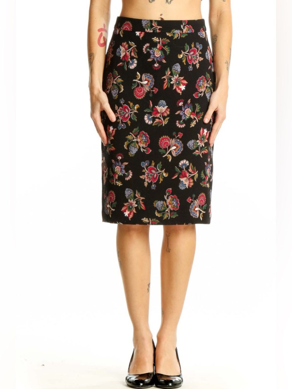 Ann Taylor Black Floral Pencil Skirt with Multicolor Blooms